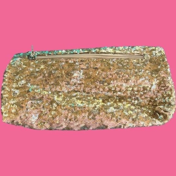 VICTORIA'S SECRET Gold Sequin Clutch, Evening, Makeup, Hand Bag, PURSE - Picture 2 of 8